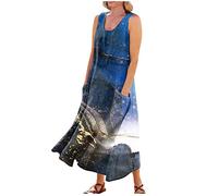 Generic Générique Robe Femme Chic Et Elegant,Robe Femme Ete Robe Plage Femme Décontractée Imprimée Robe De Mariée Grande Taille sans Manches Robe De FêTe Femme Col Rond avec Poches(Noir,3XL)