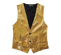 Generic Gilet à paillettes pour homme et femme - Gilet de costume à paillettes - Col en V - Veste de costume pour carnaval, discothèque, club, mariage et fête, doré 03, XL