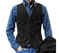Generic Gilet d'affaires en velours côtelé pour homme avec poches, style décontracté, classique, vintage, col en V, pour mariage, fête, dîner, Gilets noirs pour homme, XL