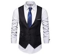 Generic Gilet léger pour homme - Gilet de costume d'extérieur - Gilet de blazer - Sans manches - En coton - Avec boutons - Coupe ajustée - Classique - En coton - Pour mariage, Noir , M
