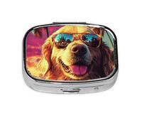 Generic Golden Retriever Pilulier carré à 2 compartiments pour sac à main et poche Mini pilulier en métal