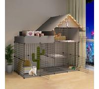 Generic Grand parc pour chat - Cage d'intérieur multifonction pour chatons, furets et petits animaux de compagnie (noir, 147 x 75 x 146 cm)
