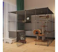 Generic Grand parc pour chat - Cour d'exercice pour animaux domestiques avec porte et litière fermée pour petits animaux comme les chats, les hérissons et les cochons d'Inde