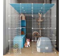 Generic Grande cage d'intérieur pour chat - Parc en métal amovible pour 1 à 4 chats - Niche à chat et enclos pour furet - Zone d'exercice spacieuse (147 x 147 x 145 cm)