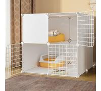 Generic Grande cage d'intérieur pour chat - Parc en métal avec porte pour petits animaux, fontaine à boire, nid pour chat et litière (75 x 75 x 73 cm)