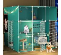 Generic Grande cage d'intérieur pour chat - Parc pour chat amovible extra large pour petits animaux - Maison pour chat verte avec rabat - Plusieurs