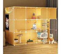 Generic Grande cage d'intérieur pour chat - Parc pour chat extra large amovible pour petits animaux - Maison pour chat jaune avec rabat - Plusieurs