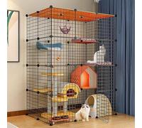 Generic Grande cage pour chat d'intérieur avec toit, enclos pour chaton, design multicouche, facile à assembler, différentes tailles, 2 couleurs, paquet a-109 x 74 x 109 - noir (paquet A, 109 x 74 x