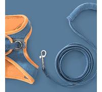 Generic Harnais pour Chat, Laisse, Bande Réfléchissante, Respirant, pour Animaux de Compagnie, Crochet et Boucle pour Chien, Polaire en Peau de Cerf (Orange et Bleu S, Convient pour 0-2kg/0-4.4lb)