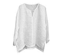 Generic Haut Homme Grande Taille- Tee Shirt Manche Longue Coton Et Lin-Top Col V LéGer Respirant Blouse Oversize Couleur Unie Chemise DéContractéEs L'éTé Ample De Base Classique Plage Tunique