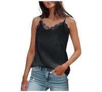 Generic Hauts en satin de soie pour femmes, débardeurs tendance chic pour le travail, décontractés, basiques, manches courtes Y2K, chemisiers sans manches, amples, en dentelle, débardeur à lacets