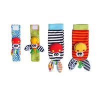 Generic Hochets de Pied de bébé en Peluche Coton, Hochets de Cheville de Poignet pour Nourrissons, Ensemble de Chaussettes à D'animaux de Couleur Vive pour Nouveau-nés