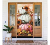 Generic Housse de porte de bienvenue avec citrouilles roses et vertes - 185 x 90 cm - Décorations saisonnières - Toile de fond pour porte d'entrée, mur, porche