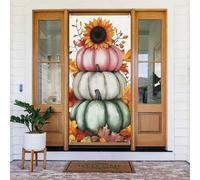 Generic Housse de porte de bienvenue avec citrouilles roses et vertes - 185 x 90 cm - Décorations saisonnières - Toile de fond pour porte d'entrée, mur, porche