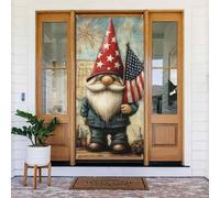 Generic Housse de porte de bienvenue avec drapeau américain et gnome - 185 x 90 cm - Décorations saisonnières pour porte d'entrée, porche