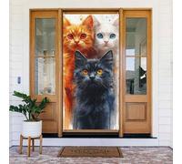 Generic Housse de porte de bienvenue avec imprimé chat mignon - 185 x 90 cm - Décorations saisonnières - Toile de fond pour porte d'entrée, mur, porche