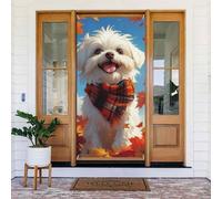 Generic Housse de porte de bienvenue avec imprimé chien mignon - 185 x 90 cm - Décorations saisonnières de vacances - Toile de fond pour porte d'entrée, mur, porche