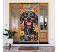 Generic Housse de porte de bienvenue avec imprimé chien mignon - 185 x 90 cm - Décorations saisonnières de vacances - Toile de fond pour porte d'entrée, mur, porche