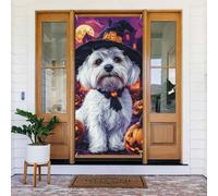 Generic Housse de porte de bienvenue avec imprimé chien mignon - 185 x 90 cm - Décorations saisonnières de vacances - Toile de fond pour porte d'entrée, mur, porche