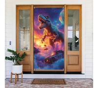 Generic Housse de porte de bienvenue avec imprimé dinosaure fou - 185 x 90 cm - Décorations saisonnières pour porte d'entrée, mur, porche