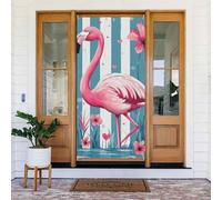 Generic Housse de porte de bienvenue avec imprimé flamant rose - 185 x 90 cm - Décorations saisonnières - Toile de fond pour porte d'entrée, mur, porche