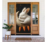Generic Housse de porte de bienvenue avec imprimé lapin mignon - 185 x 90 cm - Décorations saisonnières - Toile de fond pour porte d'entrée, mur, porche