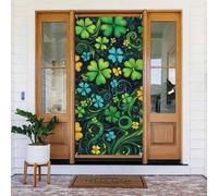 Generic Housse de porte de bienvenue avec motif trèfle vert 185 x 90 cm Décorations saisonnières pour porte d'entrée, mur, porche