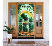 Generic Housse de porte de bienvenue Happy St. Patrick - 185 x 90 cm - Décorations saisonnières pour porte d'entrée, porche