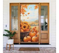 Generic Housse de porte de bienvenue imprimée citrouille d'automne 185 x 90 cm Décorations saisonnières pour porte d'entrée, porche murale