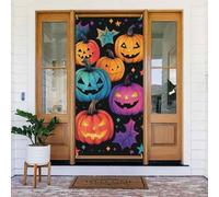 Generic Housse de porte de bienvenue imprimée citrouilles 185 x 90 cm Décorations saisonnières de vacances Toile de fond pour porte d'entrée, mur, porche