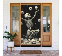 Generic Housse de porte de bienvenue imprimée squelette 185 x 90 cm Décorations saisonnières pour porte d'entrée, mur, porche