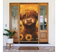 Generic Housse de porte de bienvenue imprimée vache des Highlands 185 x 90 cm Décorations saisonnières pour porte d'entrée, porche