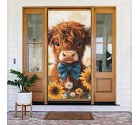 Generic Housse de porte de bienvenue imprimée vache des Highlands 185 x 90 cm Décorations saisonnières pour porte d'entrée, porche