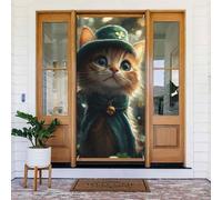 Generic Housse de porte de bienvenue pour la Saint-Patrick - Motif chat - 185 x 90 cm - Décorations saisonnières - Toile de fond pour porte d'entrée, mur de porche