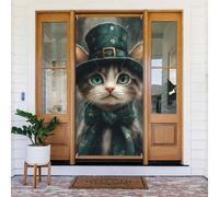 Generic Housse de porte de bienvenue pour la Saint-Patrick - Motif chat - 185 x 90 cm - Décorations saisonnières - Toile de fond pour porte d'entrée, mur de porche