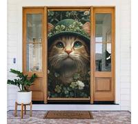 Generic Housse de porte de bienvenue pour la Saint-Patrick - Motif chat - 185 x 90 cm - Décorations saisonnières - Toile de fond pour porte d'entrée, mur de porche