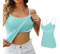 Generic HUIFUAO Camisole pour femme avec soutien-gorge intégré - Débardeur blanc sexy pour l'été - Débardeur basique avec soutien-gorge intégré, A02 Vert menthe, L