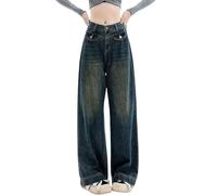 Generic Jean baggy Y2k Boyfriend pour femme - Taille basse - Style hip hop - Droit - Vintage - Jambes larges - Pantalon ample - Streetwear - Pantalon de loisirs, Bleu foncé, XXL