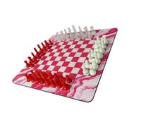 Generic Jeu D'échecs pour Quatre Joueurs, Jeu de société Portable de 35 Cm avec 64 Pièces et Tapis en Caoutchouc pour Les Activités à la Maison et à L'école (Rouge et Blanc Transparent + Rouge et