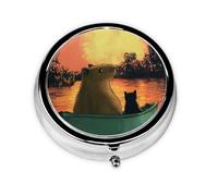 Generic Joli pilulier rond imprimé Capybara - 3 compartiments - Petit pilulier pour sac à main et poche - Mini pilulier de voyage en métal