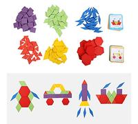 Generic Jouet éducatif pour Enfants, Blocs de Construction en Forme de Géométrie, Jeu de Puzzle Tangram en Bois de 155 Pièces, Jouet Sûr à Bords Lisses, Développe la Connaissance des Formes, Cadeau