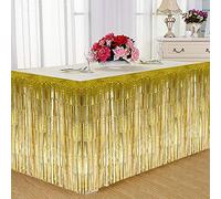 Generic Jupe de Table Décorative à Pampilles élégante et Brillante Réutilisable pour Anniversaire, Fête de Mariage, Chambre à Coucher, Salon, Hôtel - Matériau PET Argent 29,13 X 108,87 Pouces (GOLD)