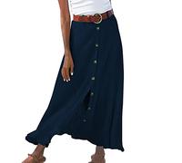 Generic Jupe Femme Coton et Lin, Jupe Grande Taille Femme Longue,Jupe Femme Ete Boutonnage Simple Couleurs Unies Dresses Taille Moyenne Chic et Elegant Charmant Robes Respirant et Confortable Jupes
