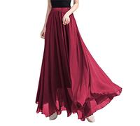 Generic Jupe Longue En Mousseline De Soie Femme Mode Fluide Couleur Unie Taille Haute Jupe Boheme Chic Et Elegant Confortable Et Respirant D'été Extérieure Décontractée Rouge XL