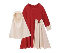 Generic Kid Dubai Robe musulmane traditionnelle pour bébé Ramadan Vêtements pour bébé Tenue Abaya et ensemble à capuche pour fille, 2-Rouge., 12-18 mois