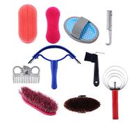 Generic Kit de Toilettage pour Chevaux, 10 Pièces, Outils de Nettoyage Légers et Durables pour Propriétaires de Poneys et de Chevaux, Bois de Silicone