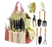 Generic Kit d'outils de jardinage 9 pièces, cadeau idéal pour les femmes | Sac de rangement avec poignées ergonomiques en bois et acier au carbone pour une longue durée de vie