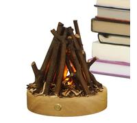 Generic Lampe de foyer LED, veilleuse feu de camp, marron, bois d'hévéa, branches, pierre volcanique, corde, contrôle tactile, 3 modes, chargement USB, dessus de table, intérieur/extérieur