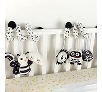 Generic Landau pour Berceau de bébé, Hochets Animaux Noirs et Blancs pour Nouveau-nés, Jouets Suspendus en Peluche pour Poussette, Jouet de Stimulation Visuelle pour Chevet de Berceau, 40 Cm X 30 Cm