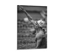 Generic - Leon Marchand - Affiche sur toile - 30 x 45 cm - Décoration murale pour salle de bain - Natation - Bleu - Uni - Paysage - Non encadrée